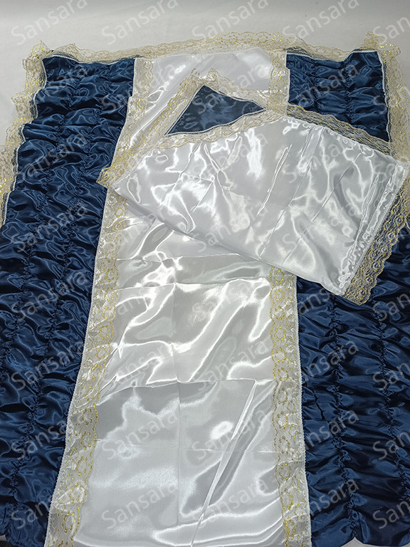 Комплект жатка атлас з мереживом №13 синій наволочка 50\50