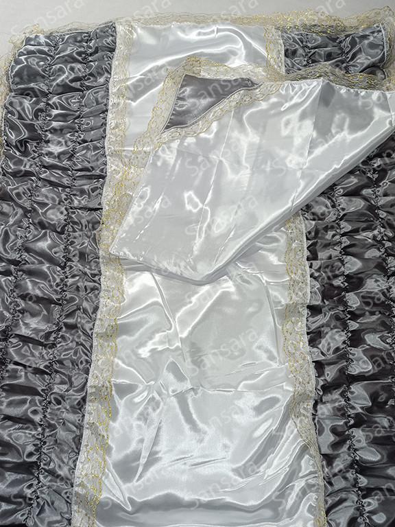 Комплект жатка атлас з мереживом №13 сірий наволочка 50\50