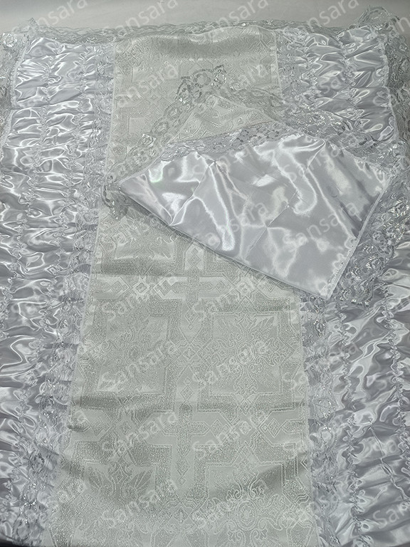 Комплект атлас з парча серебро з мереживои наволочка