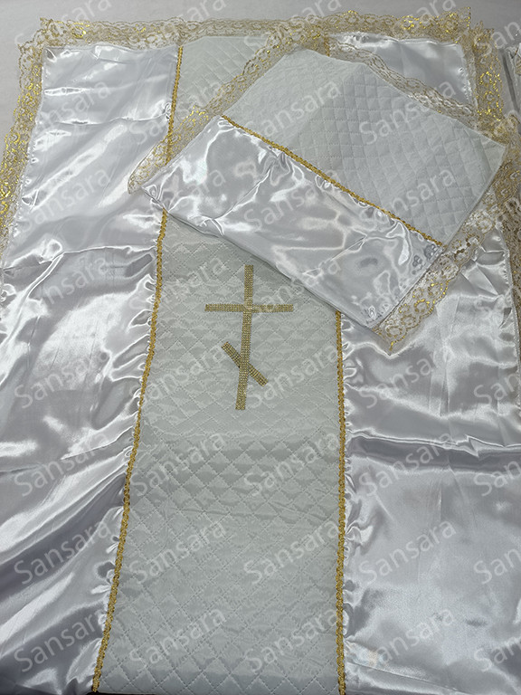 Комплект атлас з стьоганкой шовк з мереживом та хрестом, наволочка