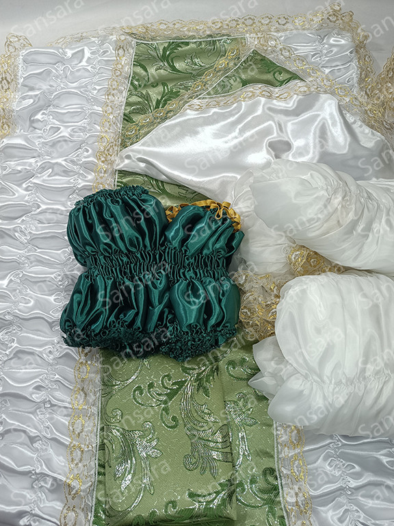 Комплект жатка атлас з А/б + покривало,наволочка та шовкова постіль з мереживом